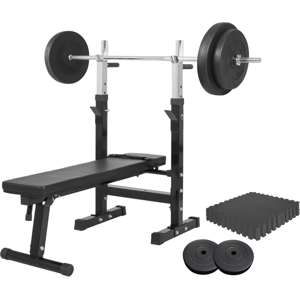 Gorilla Sports Bänkpress BLACK/WHITE Skivstång 60kg Gymgolv - Svart / Blå Gorilla Sports